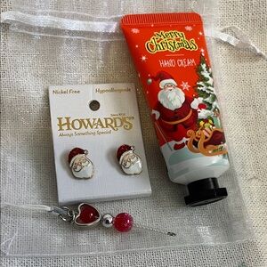 Howard's Santa Earrings and Christmas Hand Cream Set